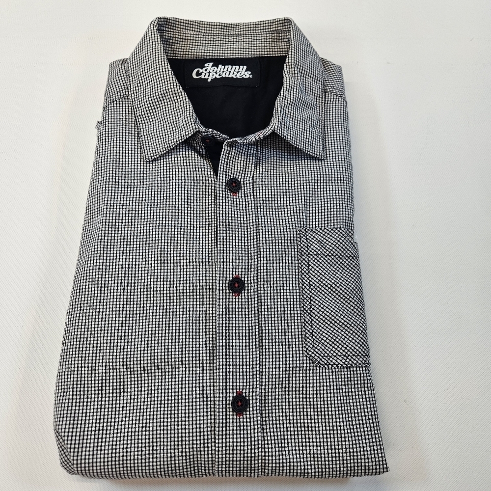 JOHNNY CUPCAKES BLack White Gingham Checked LS Button Down Shirt Large